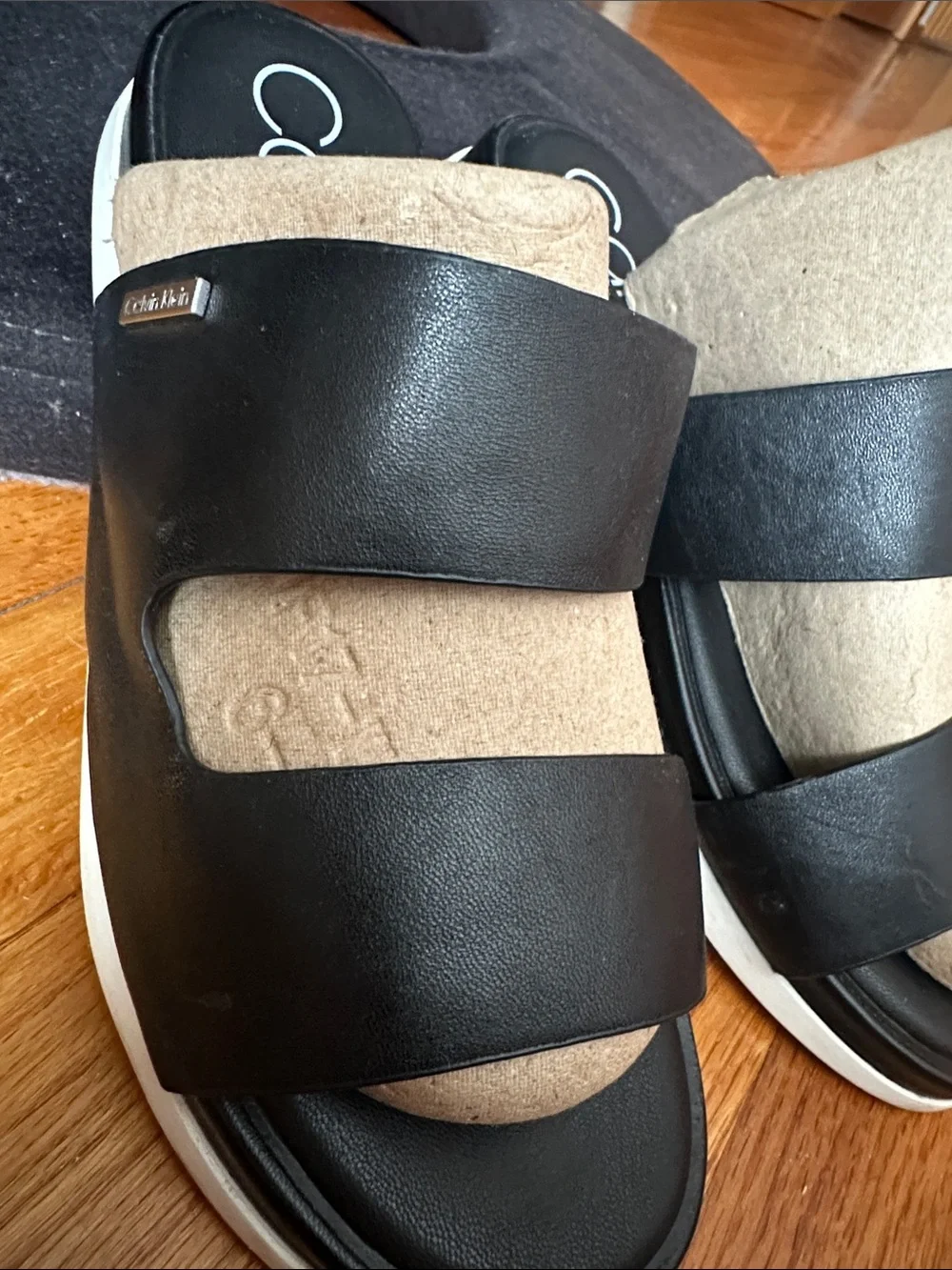Calvin Klein Black and White Platform Slide Sandals size 8
